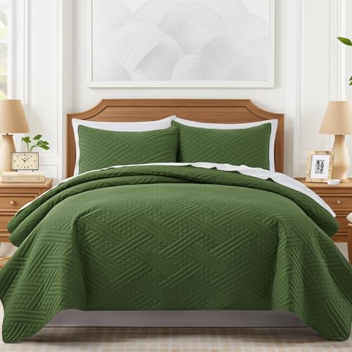 Lavsiry Olive Green Quilt Set Queen Size 3 Piece