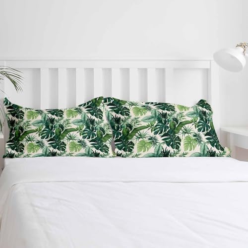 3 Piece Queen Bedding Set with Zipper Green Palm Leaf Design