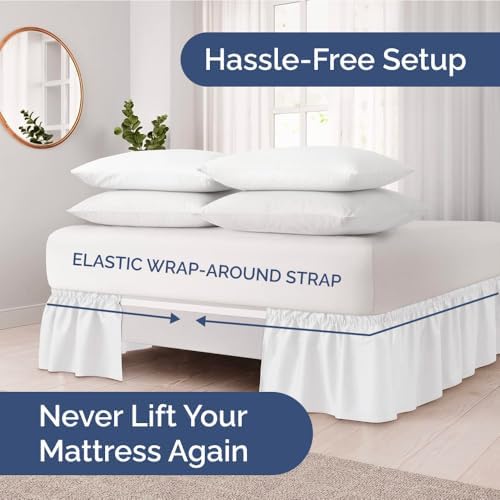 CGK Unlimited Wrap Around Dust Ruffle Bed Skirt 2 Pillowcases Bundle - White