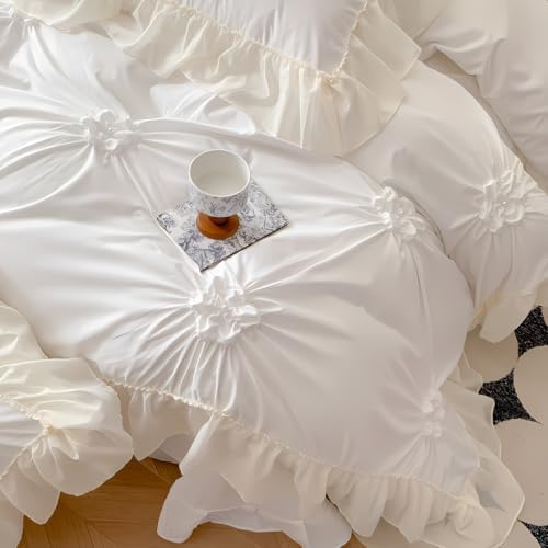 IHOUSTRIY White Duvet Cover Twin with Ruffle and Zipper