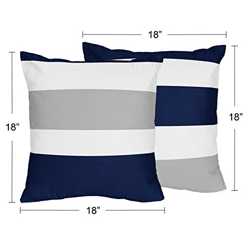 Navy and Grey Stripe Unisex Throw Pillow Covers Set of 2 18x18