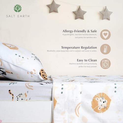 Salt Earth 100 Cotton 210TC Kids Bedsheet Set - Twin Fitted Pillowcase Jungle Themed