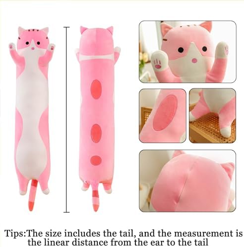 Somao Long Cat Plush Pillow - 90cm Pink Throw Pillow for Kids