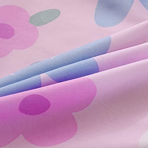 KWLOVER 2PC Purple Flower Print Bed Sheet and Pillowcases Set