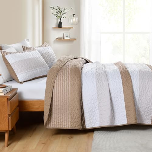 Dinjoy Boho Taupe Quilt Set Queen Size 3 Pieces