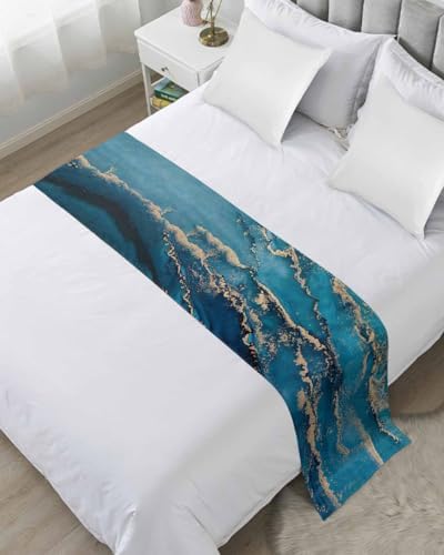 Homechoid Marble Blue Bed Runner for King Size Bed