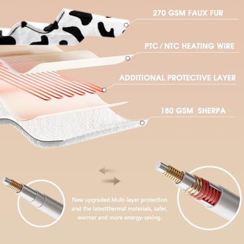 RUJIPO Cow Print Heated Electric Blanket Twin