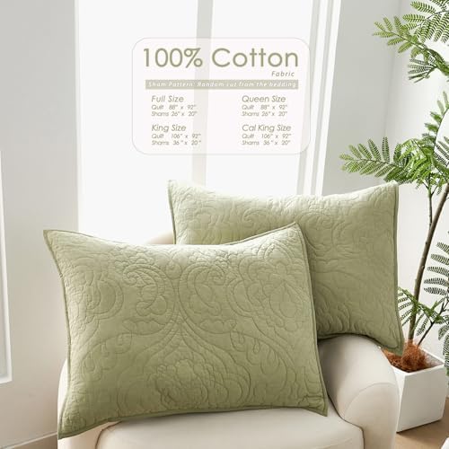 Querencia 100 Cotton Queen Quilt Set - Sage Green Paisley Pattern 3 Pieces