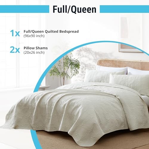 HLCME Benji Quilt Set 3 Piece Full Queen Beige