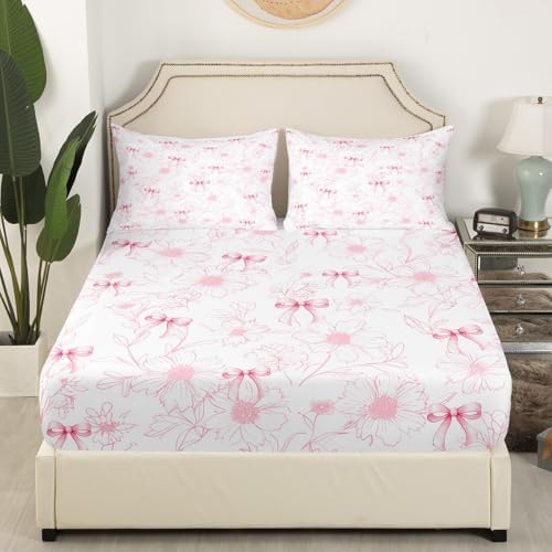 Pink Bow Fitted Sheet Set with Pillowcase