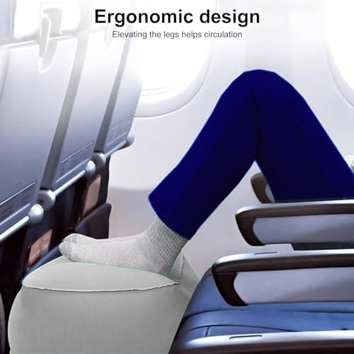 PERZOE Inflatable Travel Foot Rest Pillow - 3 Adjustable Heights Dark Gray