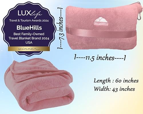 BlueHills Premium Soft Travel Blanket Pillow Dusty Rose Pink M02