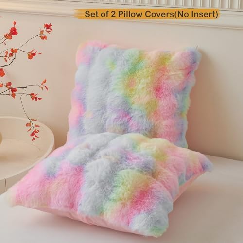LIFEREVO Fluffy Faux Rabbit Fur Pillow Covers Set of 2