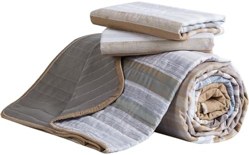 KAKIJUMN Twin Quilt Bedding Set with Patchwork Stripes