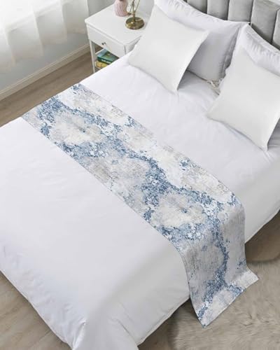 Jolunifun Blue Marble Bed Runner Scarf Queen Size 1