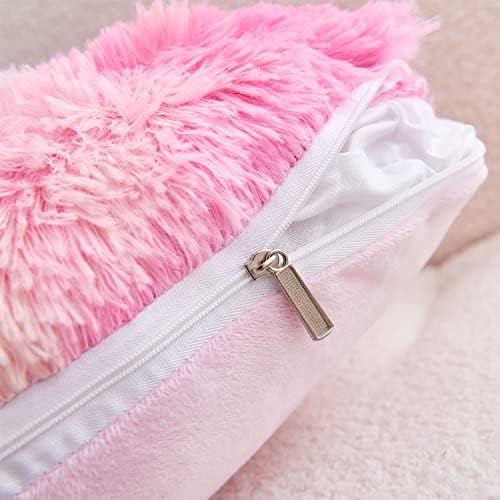 MOOWOO Fluffy Heart Pillow Rainbow Faux Fur Throw Decor 40x40cm