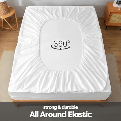 KI LINEN Luxury Twin XL Fitted Sheet 400 Thread Count White