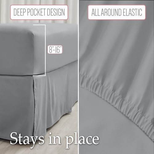 lalaLOOM Soft Gray Queen Sheet Set 4 Piece Microfiber Linen