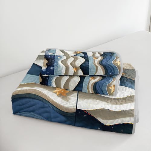 QOOMO Coastal Quilt Set Twin Size 3 Piece