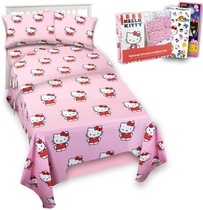 Hello Kitty Sheet Set for Twin Bed with Stickers