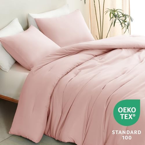 CozyLux Blush Pink Queen Comforter Set for Girls