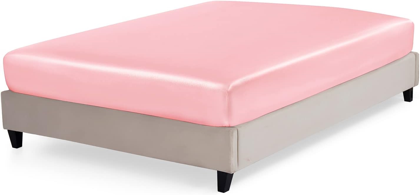 P Pothuiny Satin Fitted Sheet Twin XL Blush Pink
