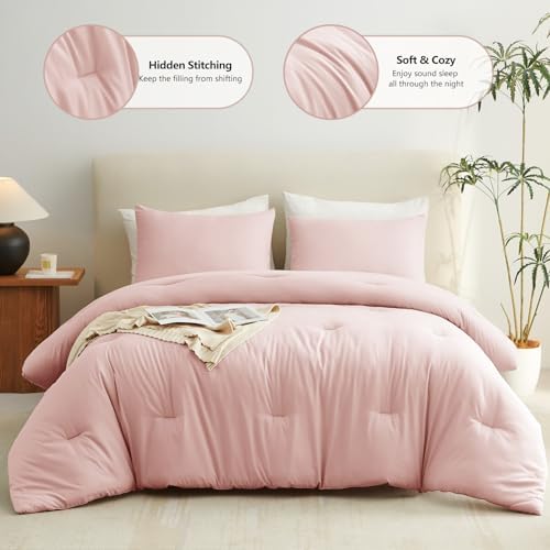 CozyLux Blush Pink Queen Comforter Set for Girls