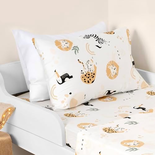 Salt Earth 100 Cotton 210TC Kids Bedsheet Set - Twin Fitted Pillowcase Jungle Themed
