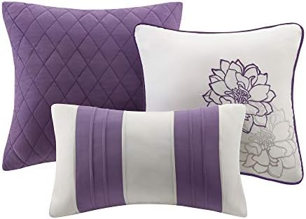 Madison Park Lola Sateen Cotton Comforter Set - 6 Piece Grey Purple