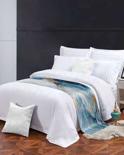 Sabolny Abstract Turquoise Bed Runner Scarf King Size 94x20