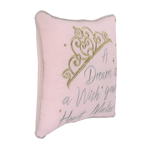 NoJo Disney Princess Throw Pillow with Gold Crown and Pom Pom Trim