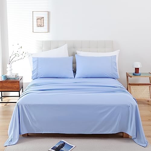 Whitney Home Textile Twin Sheet Set - Sky Blue Luxury Cooling Bedding