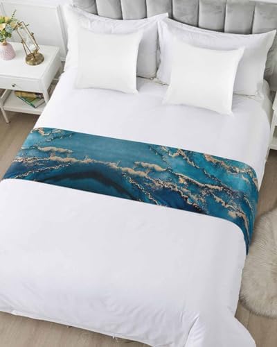 Homechoid Marble Blue Bed Runner for King Size Bed