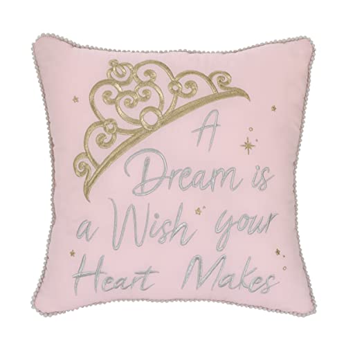 NoJo Disney Princess Throw Pillow with Gold Crown and Pom Pom Trim