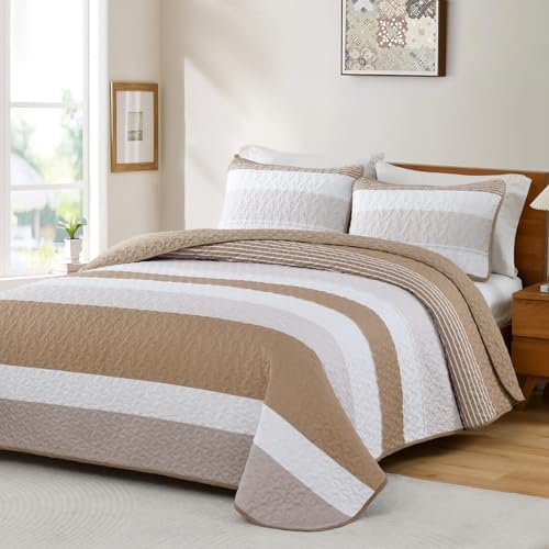 Dinjoy Boho Taupe Quilt Set Queen Size 3 Pieces