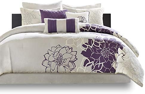 Madison Park Lola Sateen Cotton Comforter Set - 6 Piece Grey Purple