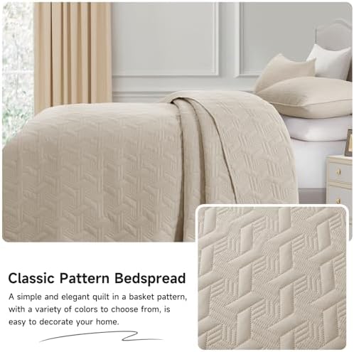 Lavsiry Beige Quilt Set - 3 Piece Full Queen Size Bedding