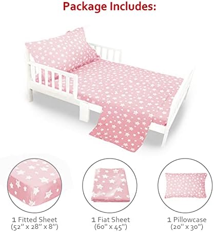 Moonsea Toddler Bed Sheets Set - Pink Star Print 3 Piece