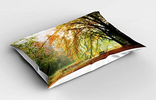 Ambesonne Forest Pillow Sham - Autumn Scene with Faded Leaves