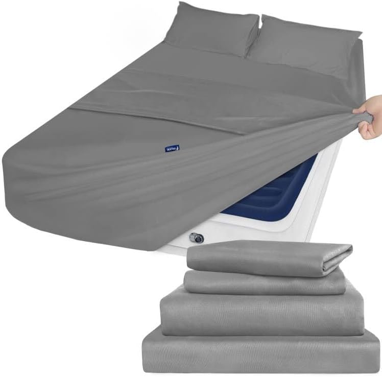 Moonsea Deep Pocket Twin Sheet Set for Air Mattress - 4 Piece Grey