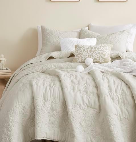 B2EVER Boho Light Beige Quilt Set Queen Size with Pillow Shams