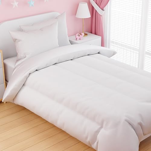 SANDJEST White Duvet Cover Set Twin Size for Kids