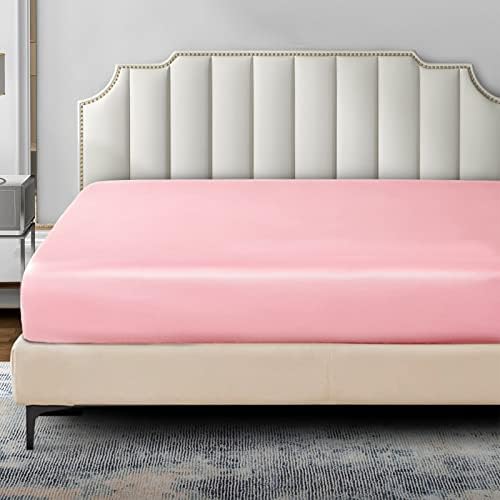 P Pothuiny Satin Fitted Sheet Twin XL Blush Pink