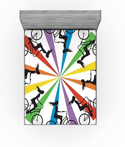 Ambesonne California King Fitted Sheet - Abstract Silhouette Girls on Bike Theme