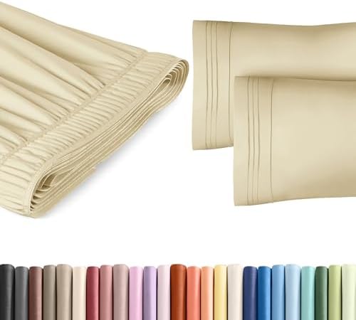 Wrap Around Dust Ruffle Bed Skirt 2 Pillowcases Set - Beige