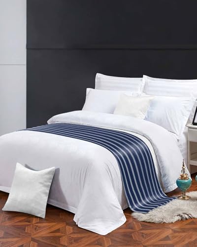 Navy Blue Striped Bed Runner Queen Size Decor
