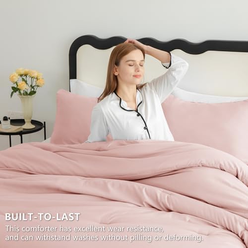 CozyLux Blush Pink Queen Comforter Set for Girls
