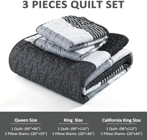 Dinjoy Black and White Striped King Size Quilt Set