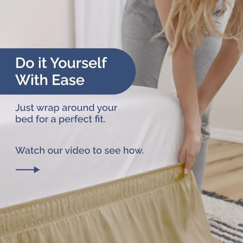 Wrap Around Dust Ruffle Bed Skirt 2 Pillowcases Set - Beige