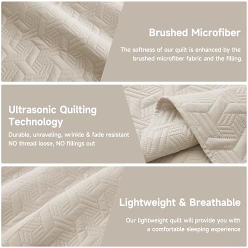 Lavsiry Beige Quilt Set - 3 Piece Full Queen Size Bedding